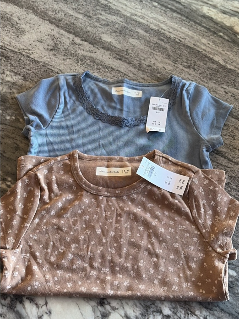 abercrombie kids Blue Lace-Trim Tee & Brown Floral Short Sleeve Tee Set